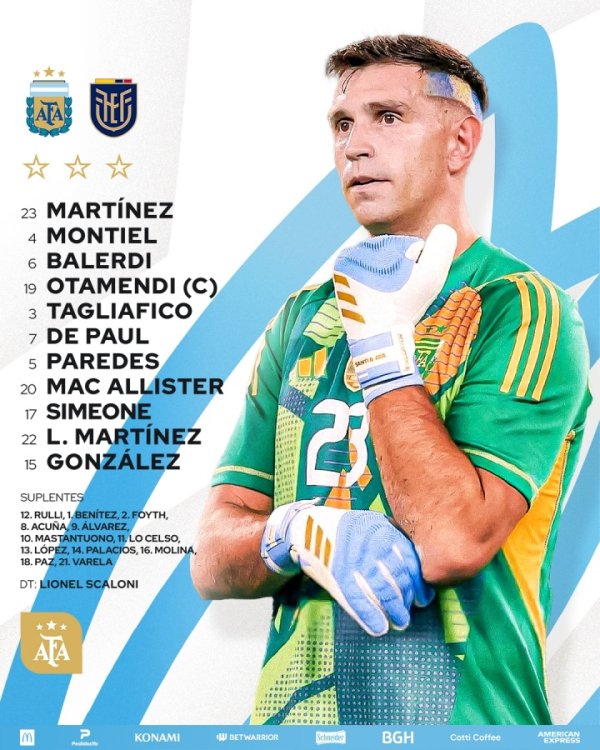 梅西缺阵！阿根廷客战厄瓜多尔首发：劳塔罗、麦卡、德保罗先发