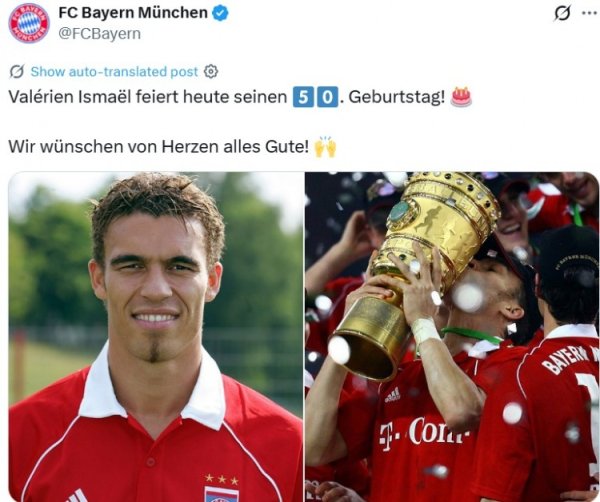 前法国国脚伊斯梅尔迎50岁寿辰，拜仁官推晒照奉上寿辰祝贺