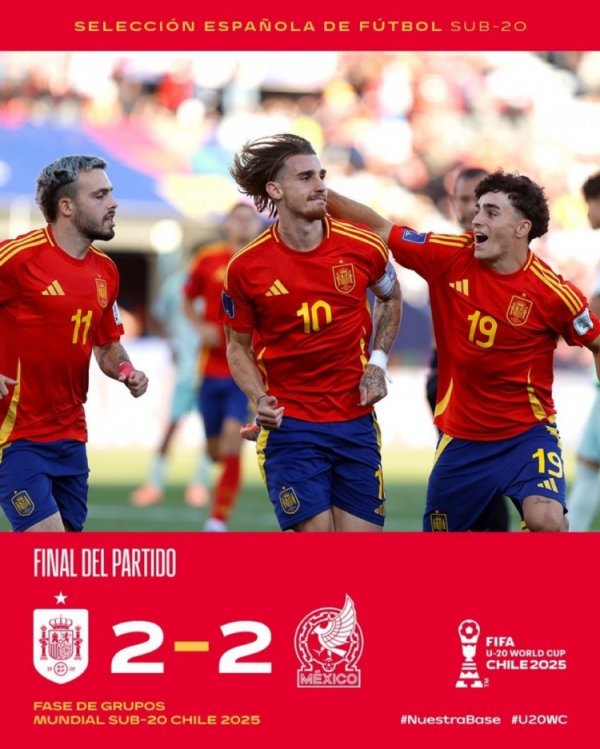 世青赛西班牙2-2墨西哥，西班牙两轮1平1负小组垫底