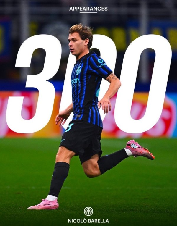 巴雷拉杀青国米生计各项赛事300次出场里程碑，孝顺26球62助攻