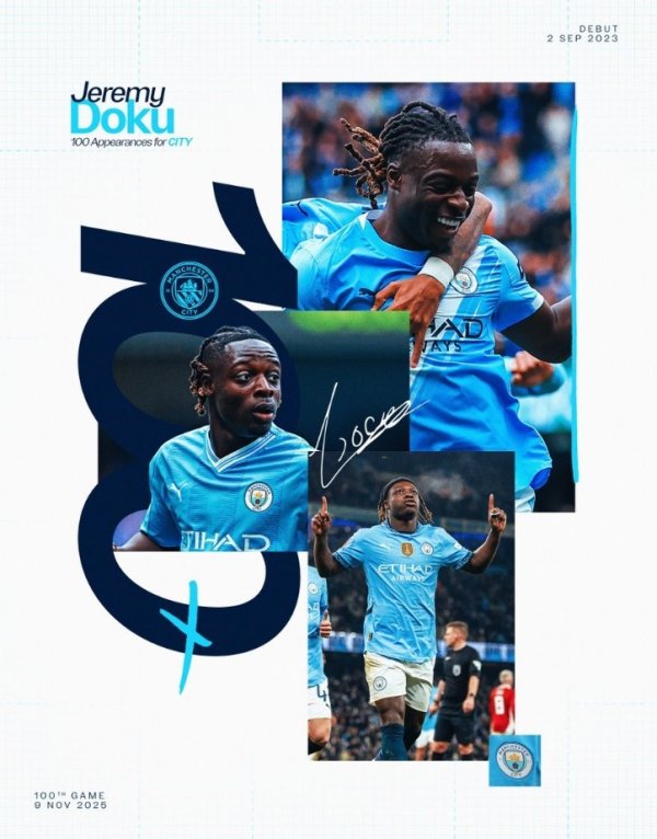 多库迎曼城糊口百场里程碑，如故为球队孝敬16球24助攻