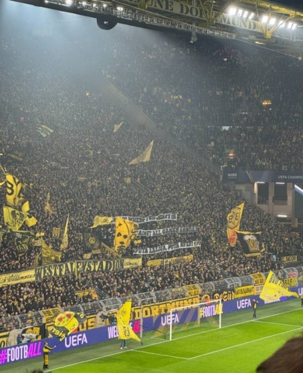 多特球迷拉横幅声援黄潜球迷：反对西甲国际赛，去他妈的西甲