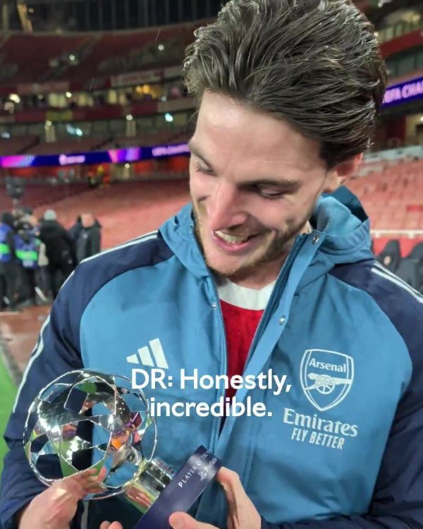 赖斯领取全场最好奖杯：主场打败拜仁+再次当选最好，我太慷慨了